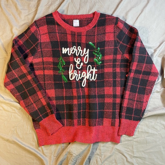 Merry & Bright Soft Plaid Holiday Christmas Sweater Size Large - Picture 2 of 5